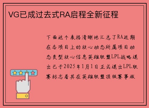 VG已成过去式RA启程全新征程